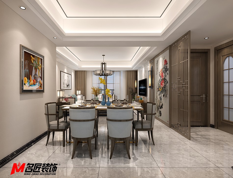 新中式风格室内装修设计效果图-合川中海寰宇三居123平米