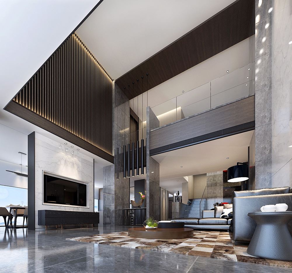 黑白灰现代简约风格室内装修效果图-合川天湖郦都别墅420平米